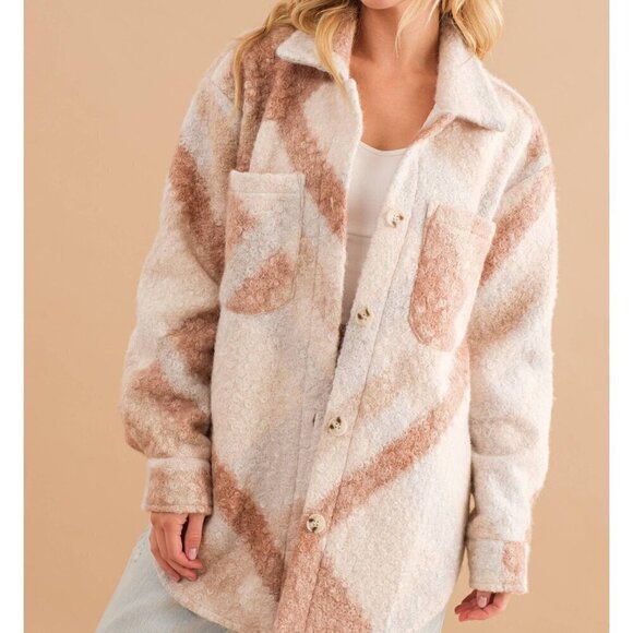 Blue B Jackets & Blazers - Oversized Teddy Marbled Button Up Coat Jacket